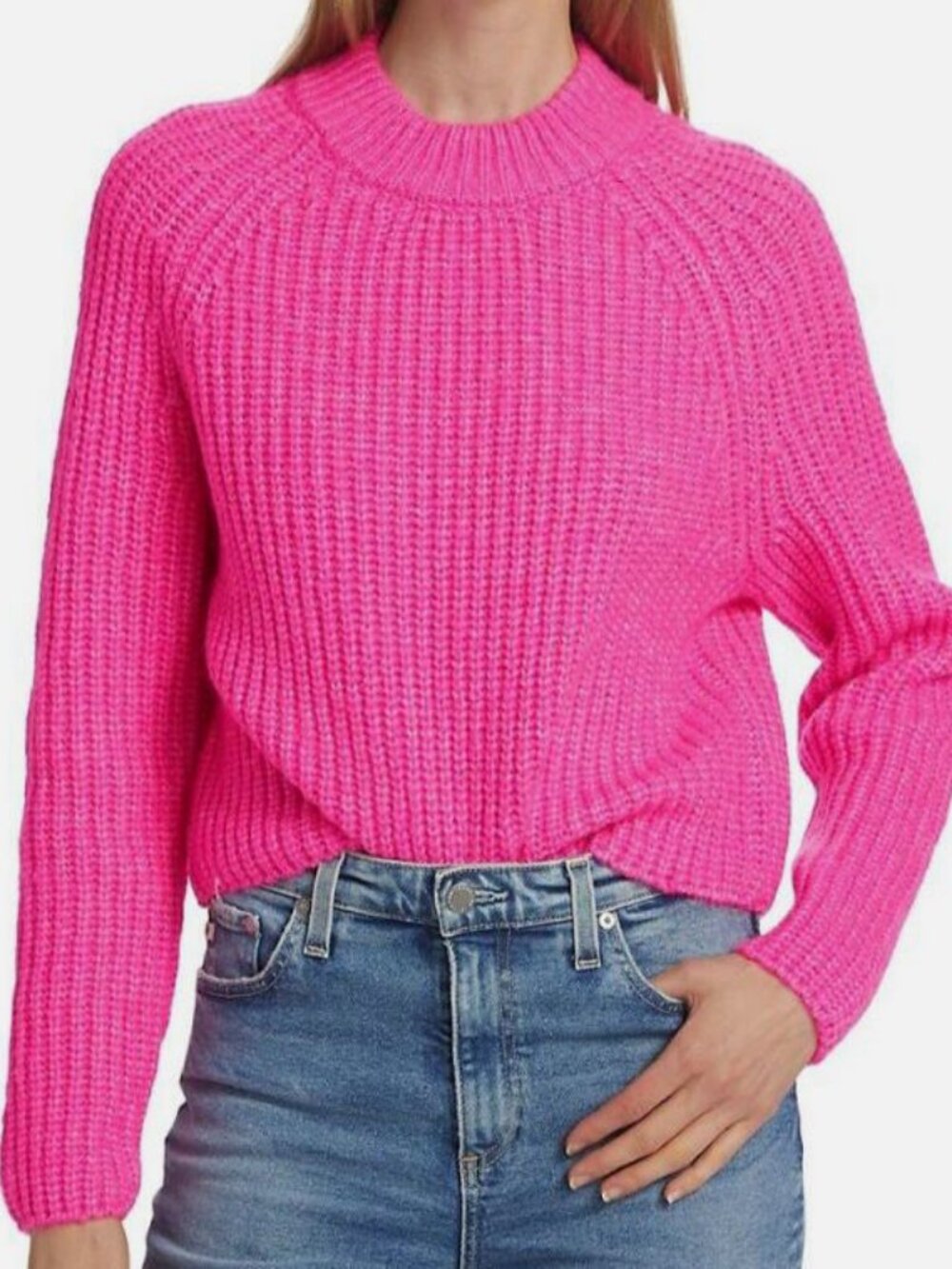 Design History Women's Pink Rib-Knit Shaker Stitch Crewneck Sweater Size L
